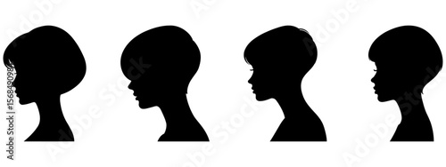 Short-haired women profiles modern hairstyles vector set for barber shops beauty tutorials and contemporary fashion branding