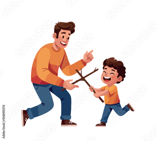 Smiling dad and little boy building a tower with toy blocks – parenting and early childhood development concept.