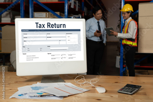 Online tax return form for submitting individual income tax return form snugly on the internet website. Government web for tax payment and return. Taxation technology concept. photo