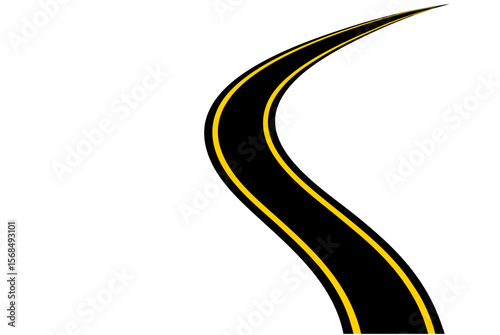 Winding asphalt road vector illustration with a long, curving highway design