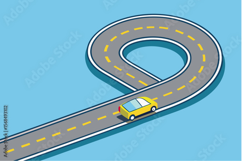 A long, winding highway illustration with a clear line design, perfect for depicting a journey or travel on a 3D rendered asphalt path