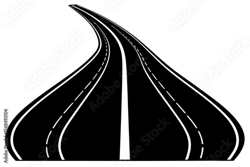 Abstract 3D perspective vector illustration of a long, empty asphalt highway with a white line, depicting a journey toward the horizon
