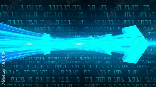 Abstract digital data flow with binary code and glowing arrows