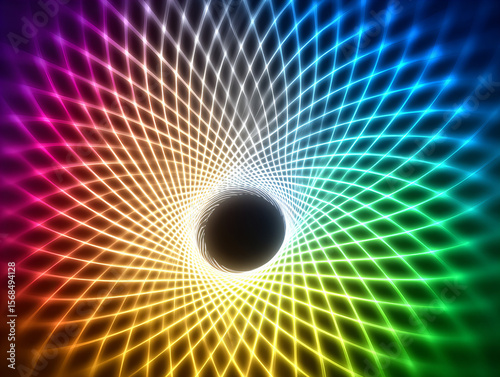 Colorful spiral pattern creates a mesmerizing optical illusion with a black center and vibrant gradients at the edges