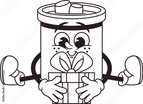 Funny mug black-and-white character vector illustration