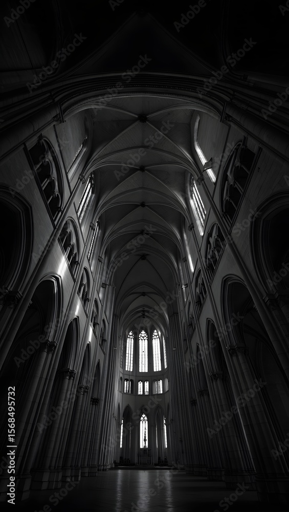 Fototapeta premium Explore gothic architecture interior black and white photography cathedral church design