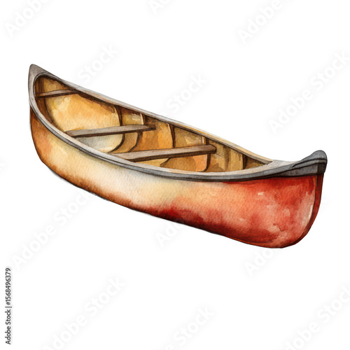 . Canoe watercolor illustration isolated on transparent. subject