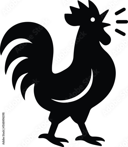 Silhouette rooster crowing black and white farm animal vector illustration