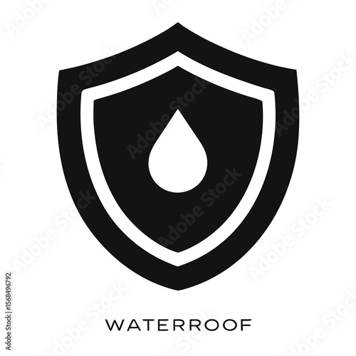 Black shield with white water drop symbol protection