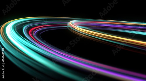 colorful neon light curved lines on a black background