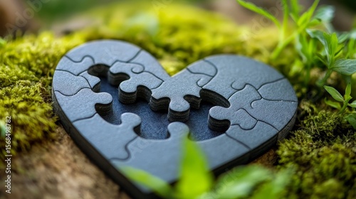 Live a healthy, balanced life in harmony with nature. Embrace natural remedies and a plant-based diet. The heart-shaped puzzle symbolizes the growth of relationships and love.