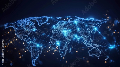Map of the world with lines connecting different continents, representing the global network of communication and connection