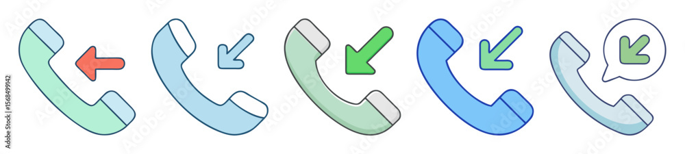Various Call Status Indicators Depicted with Handset Icons and Arrows Various Call Status Indicators Depicted with Handset Icons and Arrows