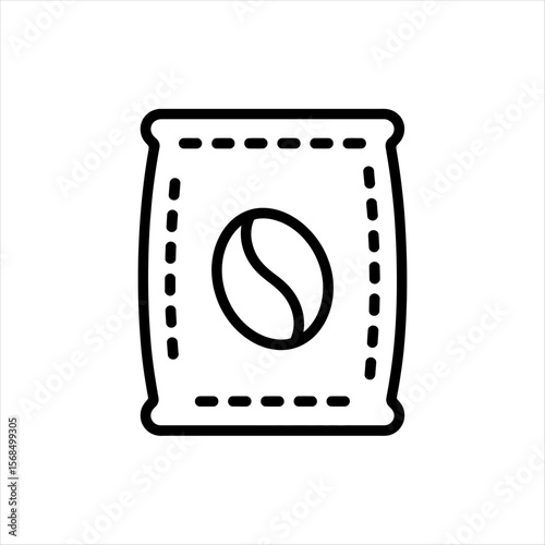 Simple black line icon of a coffee bag with a coffee bean symbol