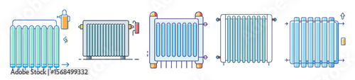 Vector Illustration Set of Radiators for Heating System on White Background