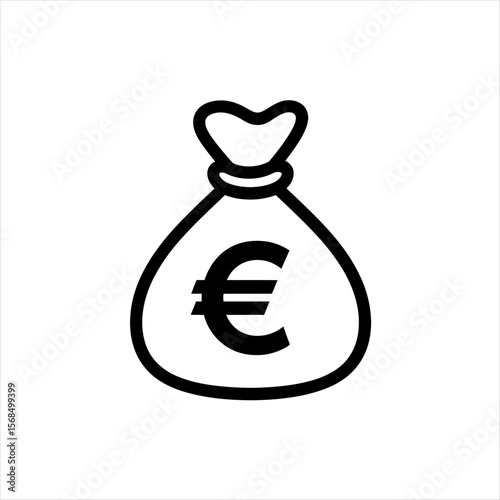 Black and white simple icon of a money bag with a euro symbol