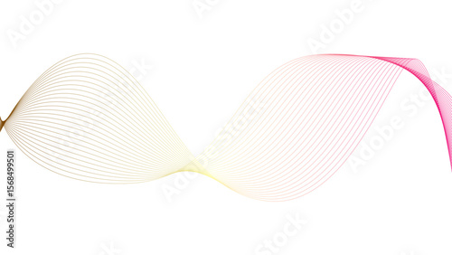 	
Vector curvy abstract line art wavy flowing dynamic colorful lines white background in concept music or sound, wave, wind, information flow	
