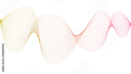 	
Vector curvy abstract line art wavy flowing dynamic colorful lines white background in concept music or sound, wave, wind, information flow	
