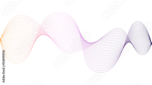 	
Vector curvy abstract line art wavy flowing dynamic colorful lines white background in concept music or sound, wave, wind, information flow	
