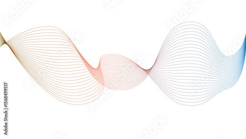 	
Vector curvy abstract line art wavy flowing dynamic colorful lines white background in concept music or sound, wave, wind, information flow	

