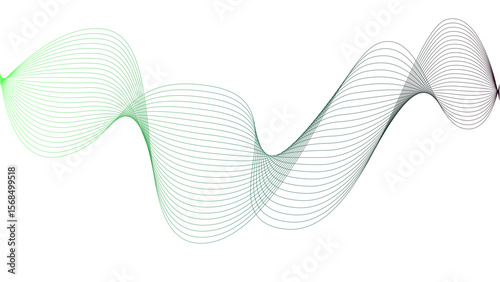 	
Vector curvy abstract line art wavy flowing dynamic colorful lines white background in concept music or sound, wave, wind, information flow	

