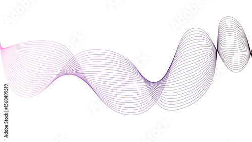 	
Vector curvy abstract line art wavy flowing dynamic colorful lines white background in concept music or sound, wave, wind, information flow	
