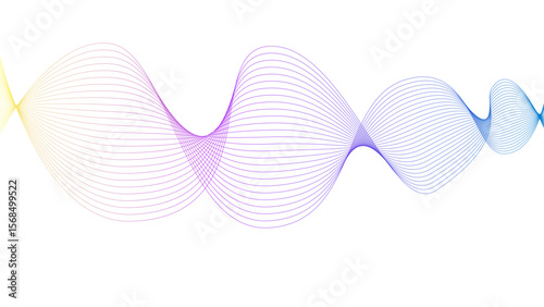 	
Vector curvy abstract line art wavy flowing dynamic colorful lines white background in concept music or sound, wave, wind, information flow	
