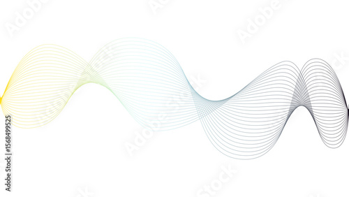 	
Vector curvy abstract line art wavy flowing dynamic colorful lines white background in concept music or sound, wave, wind, information flow	
