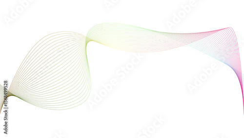 	
Vector curvy abstract line art wavy flowing dynamic colorful lines white background in concept music or sound, wave, wind, information flow	
