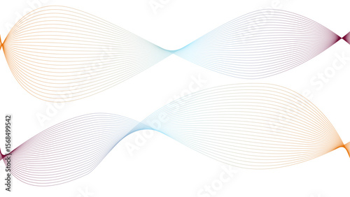 	
Vector curvy abstract line art wavy flowing dynamic colorful lines white background in concept music or sound, wave, wind, information flow	
