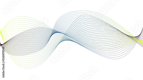 	
Vector curvy abstract line art wavy flowing dynamic colorful lines white background in concept music or sound, wave, wind, information flow	
