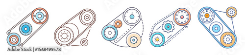 Assorted Belt Drive Systems Representing Mechanical Engineering and Power Transmission Principles