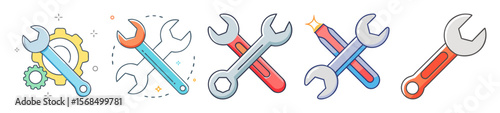Collection of Colorful Cartoon Wrenches Representing Maintenance, Repair, and Mechanical Work