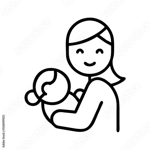 Mother holding baby and smiling in simple line art style  