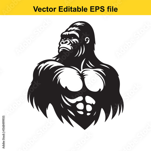 Majestic Gorilla Vector Illustration Powerful Muscular Physique and Intimidating Stance Perfect for Logos and Designs
