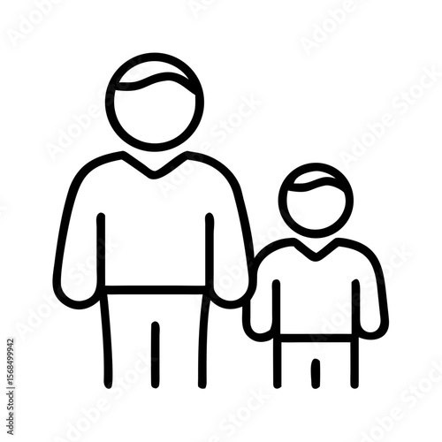 Father and son standing together in simple line art style  