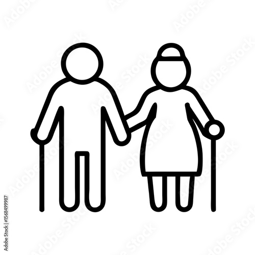 Elderly couple holding hands while walking with canes outdoors  
