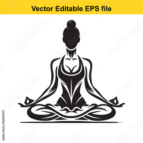Elegant Yoga Silhouette Vector Art Meditative Woman in Lotus Position Minimalist Design for Wellness and Spiritual Practices Symbol