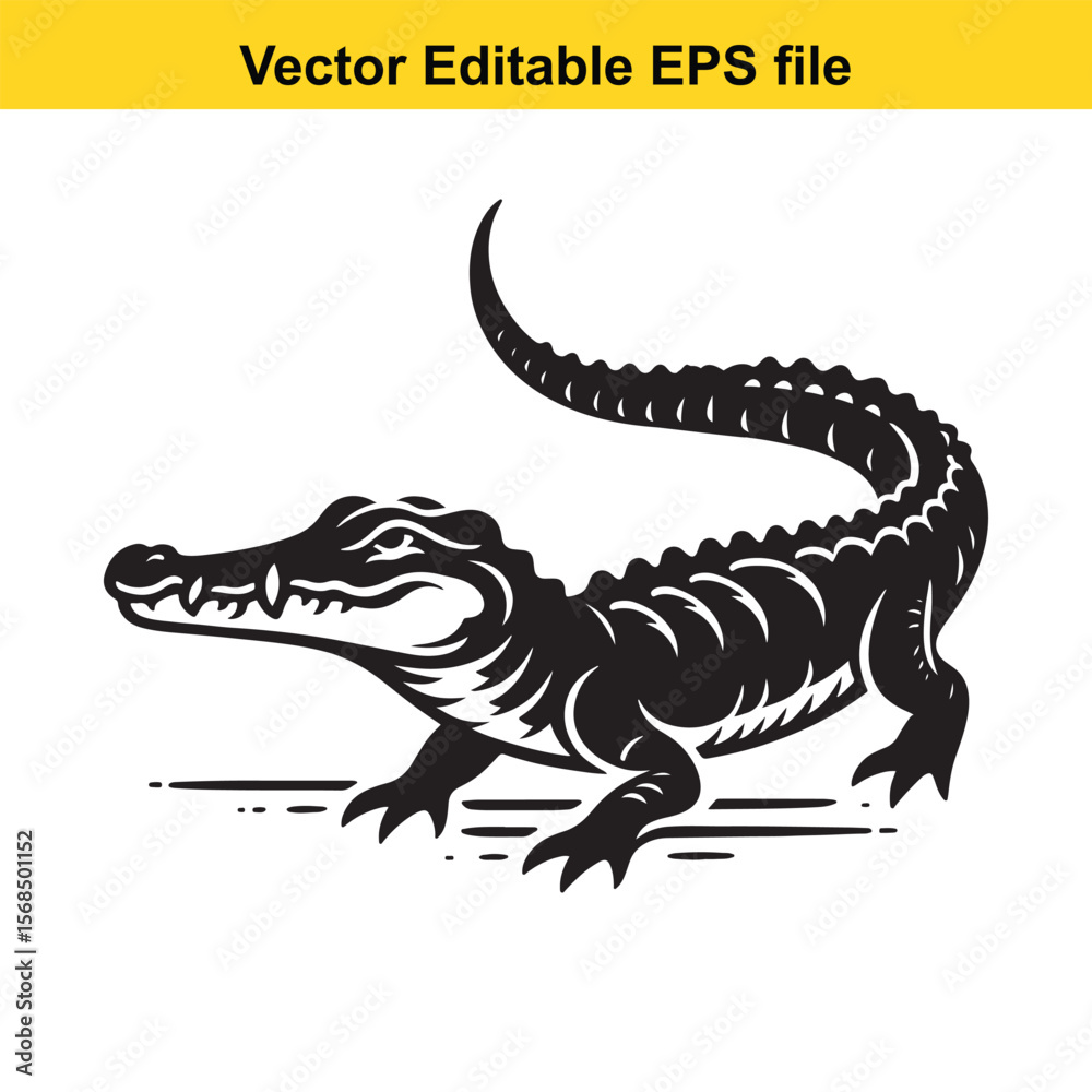 Fototapeta premium Monochrome Alligator Vector Illustration of a Powerful Reptile with a Detailed Texture and Menacing Gaze ready to Strike