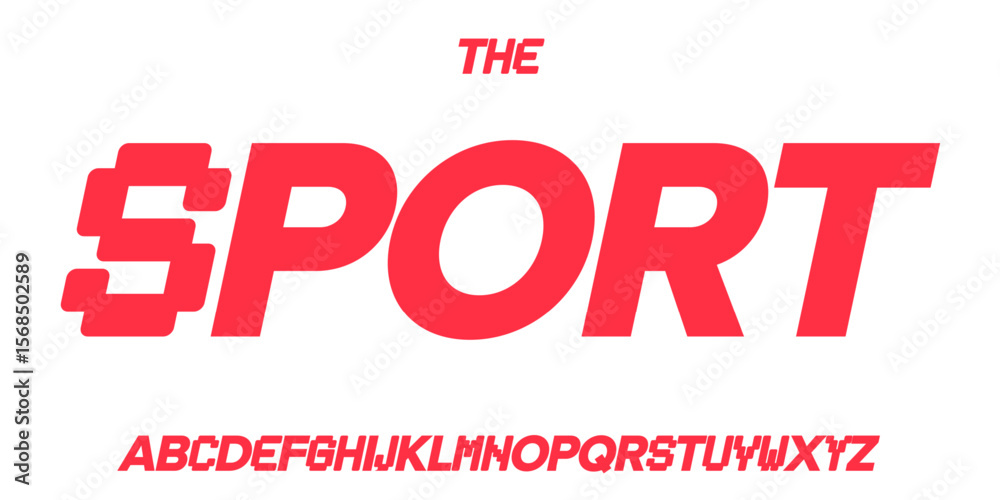 Fototapeta premium Modular sport font, bold italic alphabet, dynamic cut letters, retro gaming typeface for speed logo, esport headline, fast display typography, modern digital typographic design. Vector typeset