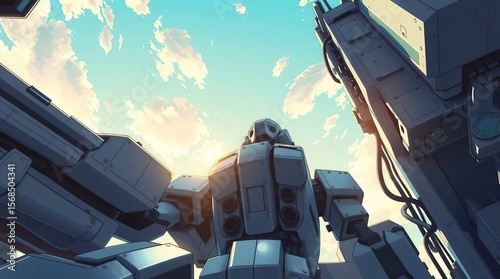 Low angle Robot in a anime style world