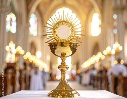 gold monstrance with a consecrated host