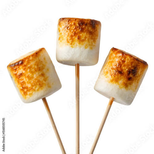 Toasted marshmallows in a stick isolated on transparent background perfect for dessert visuals
