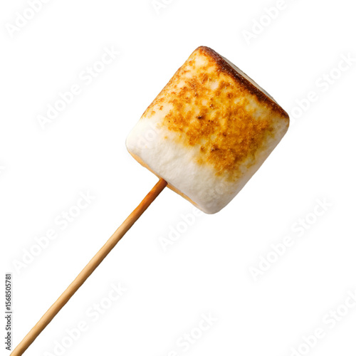 Toasted marshmallows in a stick isolated on transparent background perfect for dessert visuals
