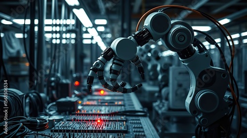 Robotic arm working over circuit board
