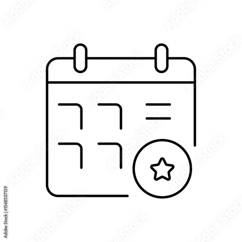 Minimalist Calendar Icon with Event Star: Date, Appointment, and Reminder Schedule Interface Symbol
