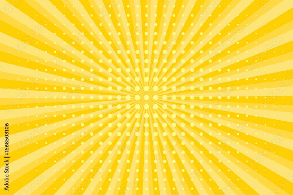 Fototapeta premium Yellow abstract background with light of sunburst. yellow starburst with halftone. sun ray retro background with flash. vector