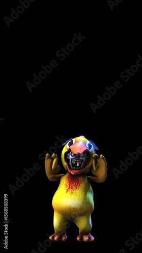 Seamless vertical video of a zombie with chicken disguise silly dancing isolated with copyspace. Funny cartoon character for Halloween background.