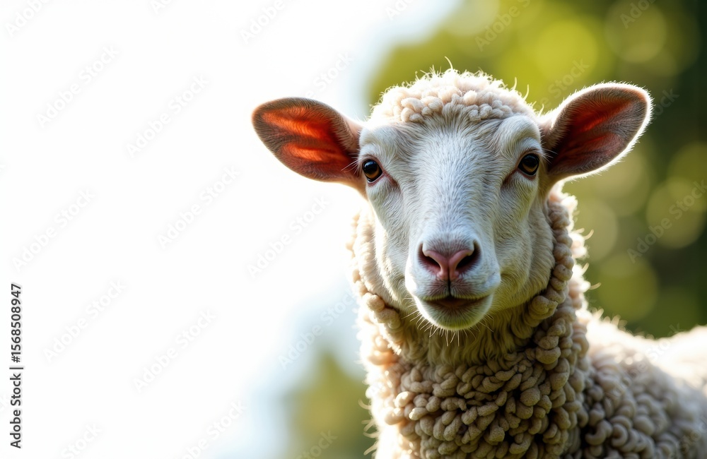 Obraz premium A close-up of a young sheep with a blurred green background