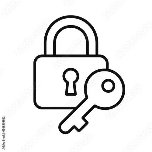 Line icon of encryption with padlock and key symbol representing data security